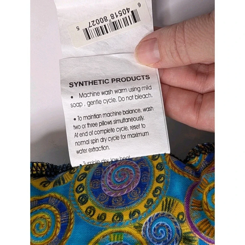Set of 2 Decorative Pillows 12x16 Blue Gold Boho Swirl Pattern Meditation
